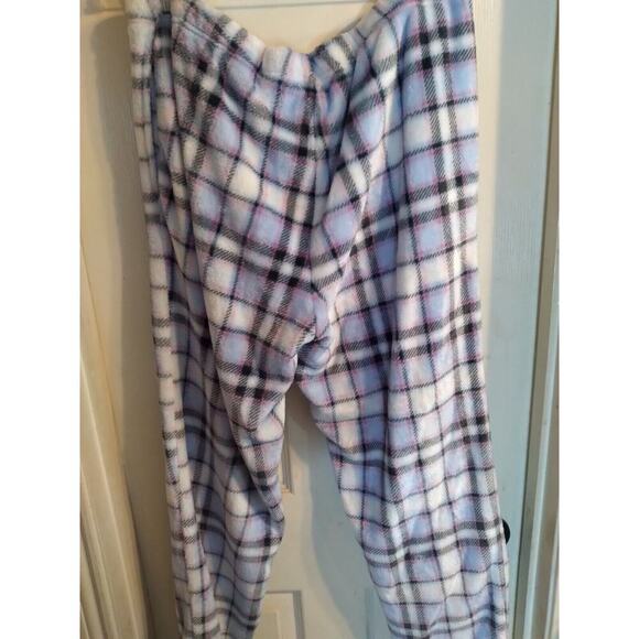 Joyspun Pajama Set Sloth Jogger Blue Plaids Sz 14 Pockets Fuzzy Cozy - Picture 8 of 11